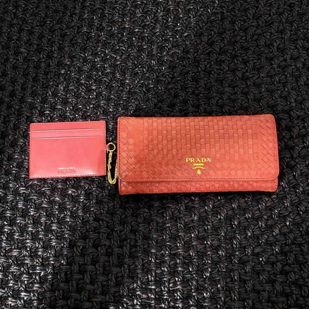 Prada Madras Intrecciato Rosso Long Wallet w/ Removable ID Card Holder (A194) - Picture 3 of 12